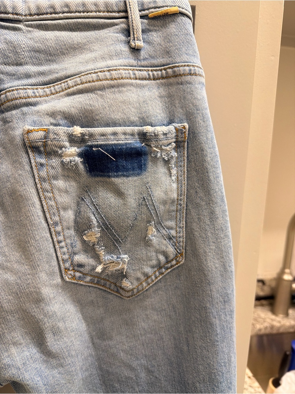MOTHER Light Blue Distressed Wide-Leg Jeans - Picture 14 of 16